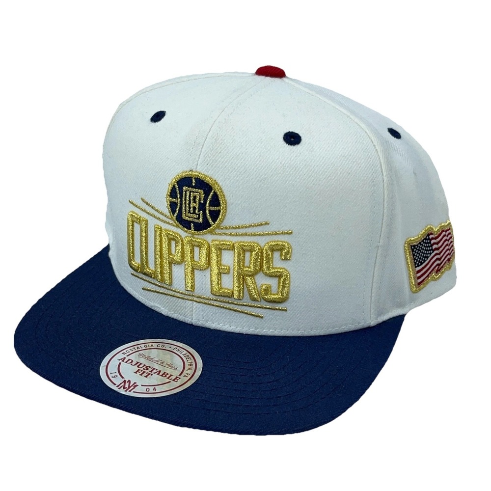 LA Clippers Hat Cap Snap Back White Blue Gold American Flag Flat Bill 3D Logo *